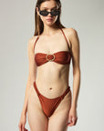 BUCKLE BANDEAU BIKINI SET IN  COPPER