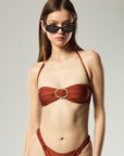 BUCKLE BANDEAU BIKINI TOP IN COPPER