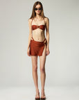 BUCKLE BANDEAU BIKINI TOP AND BUCKLE SLIT SKIRT SET IN COPPER