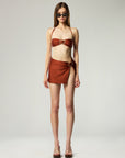BUCKLE BANDEAU BIKINI TOP AND BUCKLE SLIT SKIRT SET IN COPPER