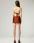 BUCKLE BANDEAU BIKINI TOP AND BUCKLE SLIT SKIRT SET IN COPPER