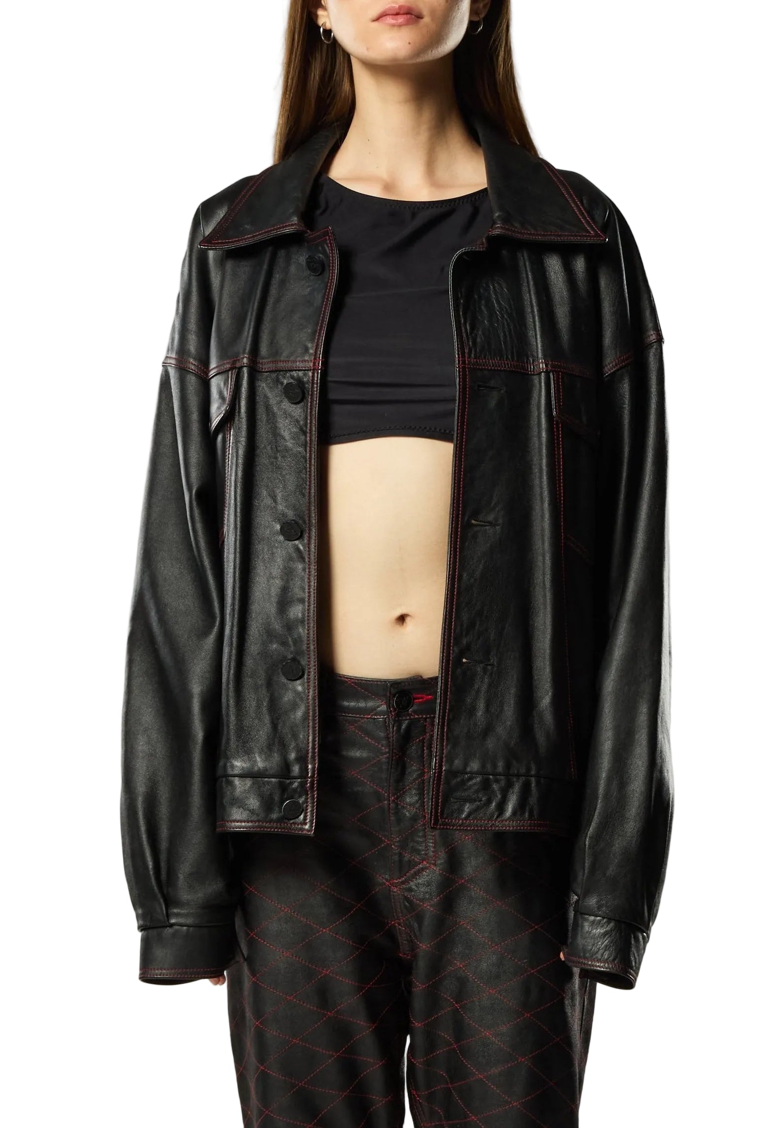 Black Quartz | Black Lambskin Oversized Leather Jacket – Hardware LDN