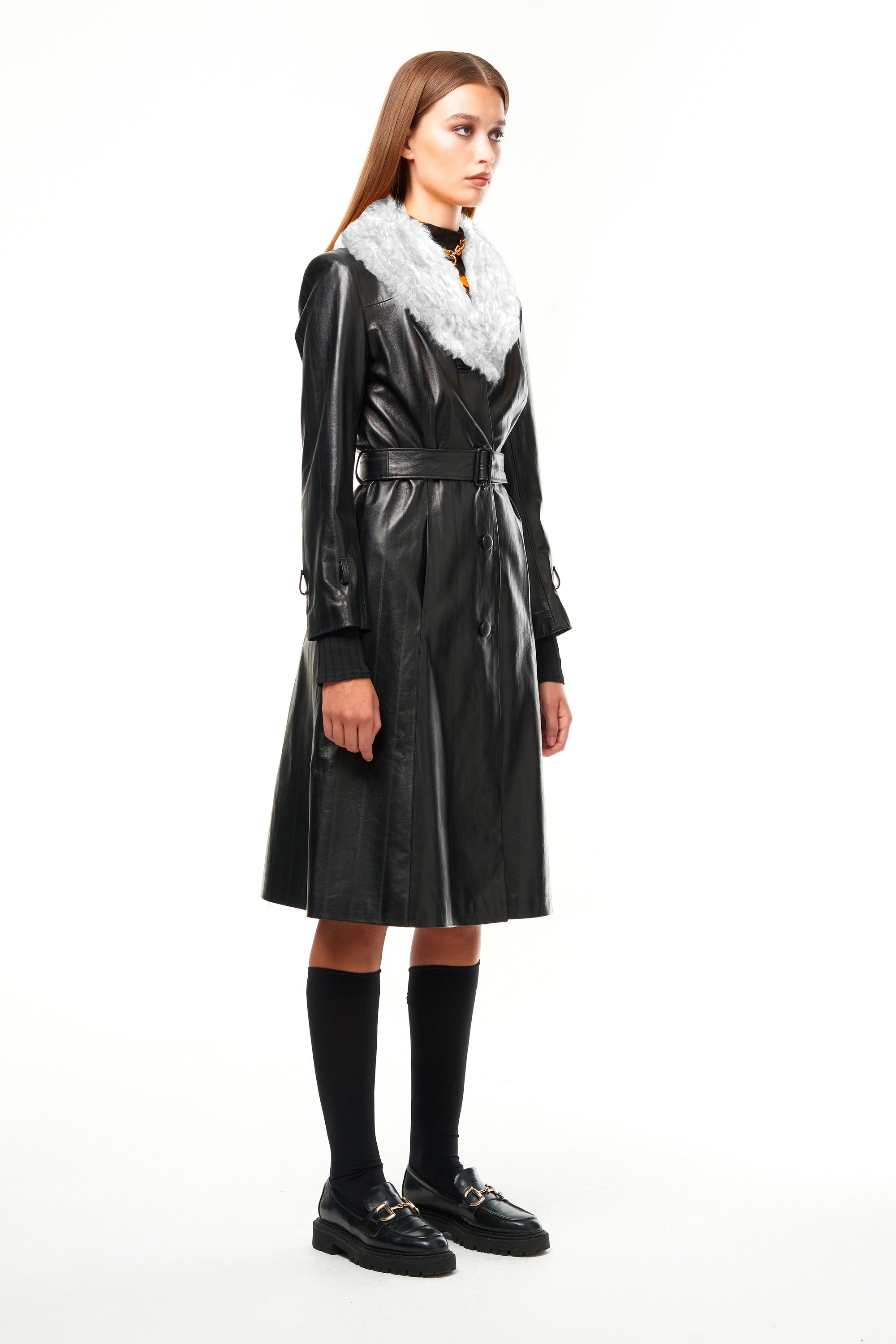 WHITE ROSE LEATHER TRENCH COAT
