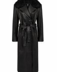 MIDNIGHT LEATHER TRENCH W // RED CONTRAST STITCH