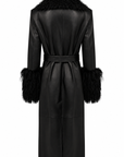MIDNIGHT LEATHER TRENCH W // RED CONTRAST STITCH
