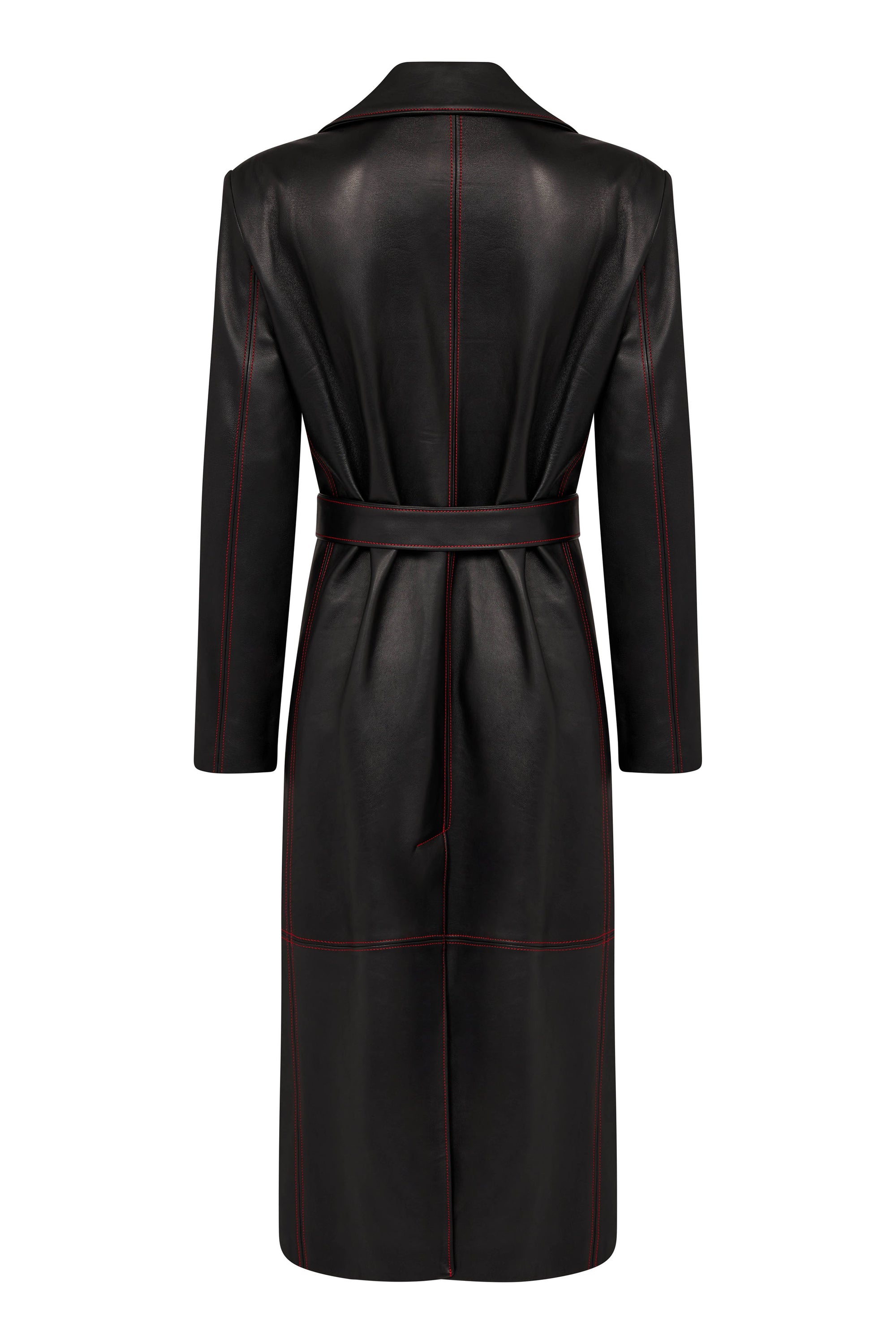 MIDNIGHT LEATHER TRENCH  W //  RED CONTRAST STITCH