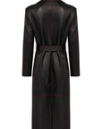 MIDNIGHT LEATHER TRENCH  W //  RED CONTRAST STITCH