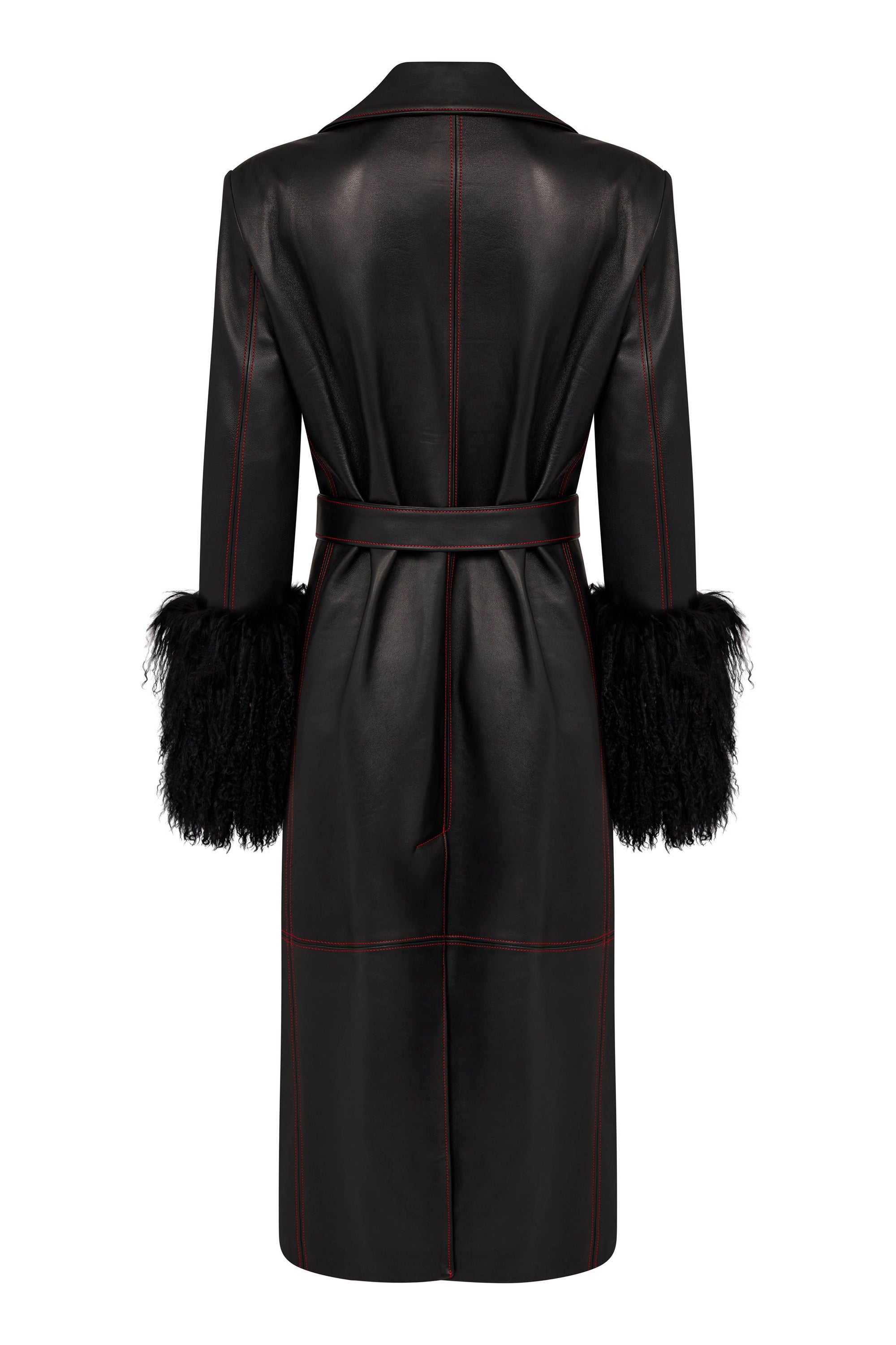 MIDNIGHT LEATHER TRENCH  W //  RED CONTRAST STITCH