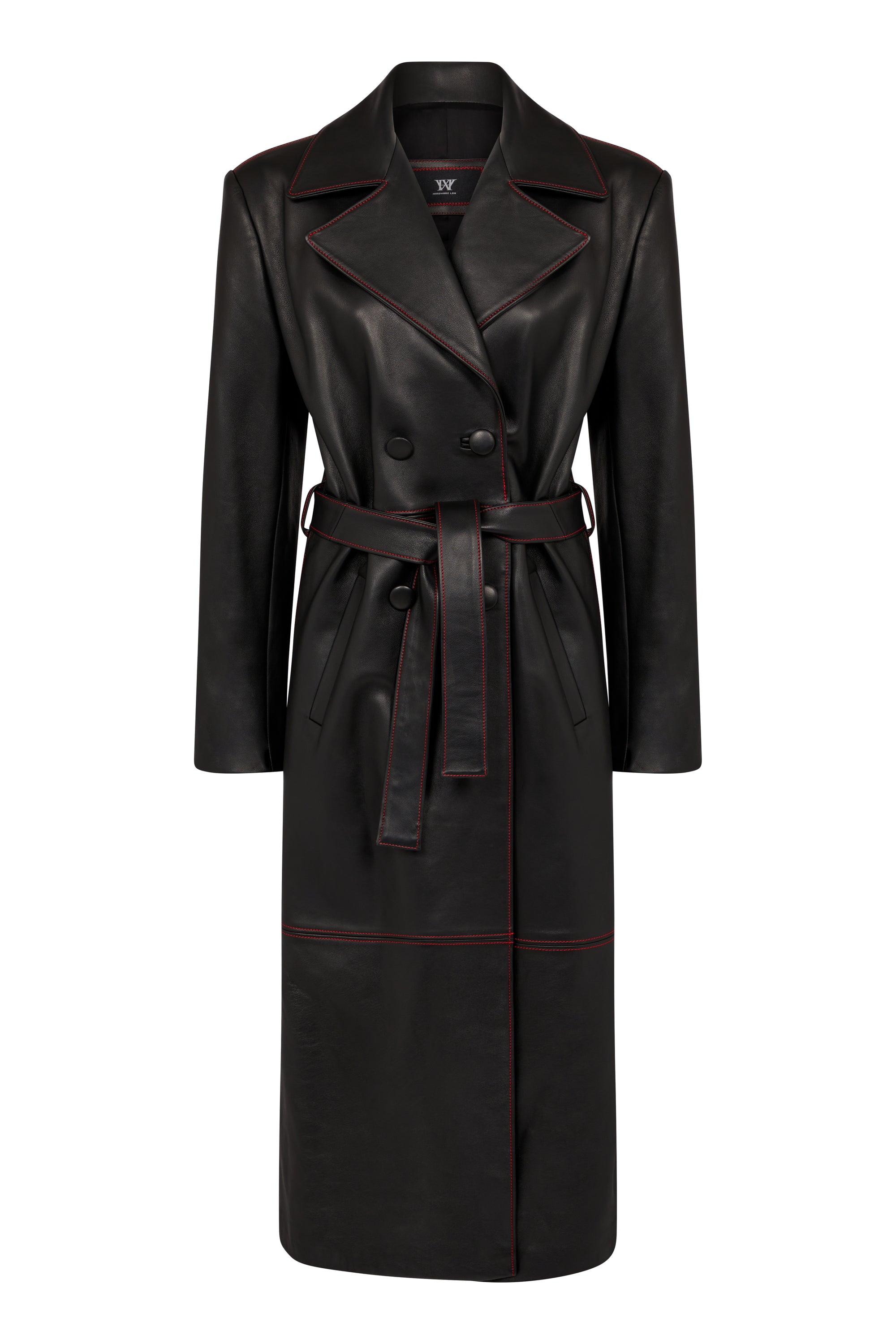 MIDNIGHT LEATHER TRENCH  W //  RED CONTRAST STITCH