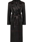 MIDNIGHT LEATHER TRENCH  W //  RED CONTRAST STITCH