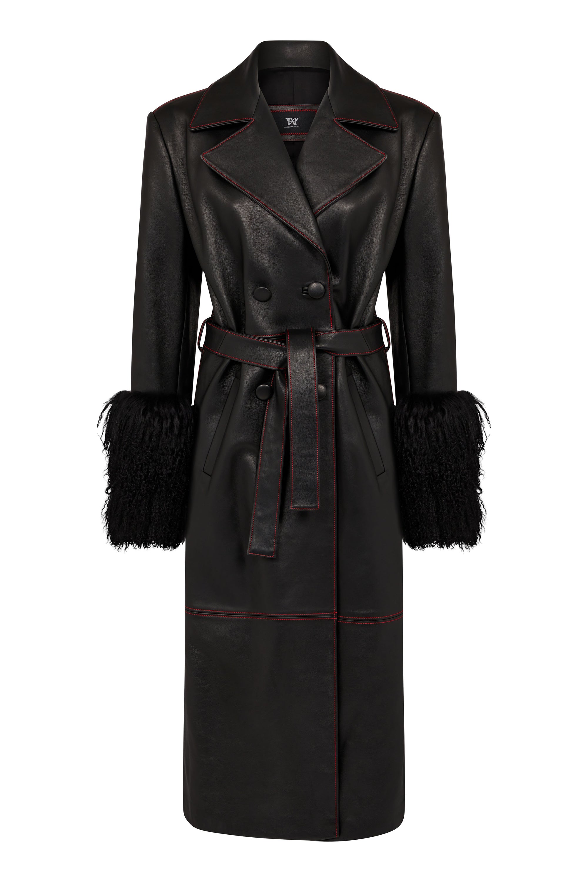 MIDNIGHT LEATHER TRENCH  W //  RED CONTRAST STITCH