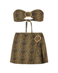 BUCKLE BANDEAU BIKINI TOP AND BUCKLE SLIT SKIRT SET IN TIGER