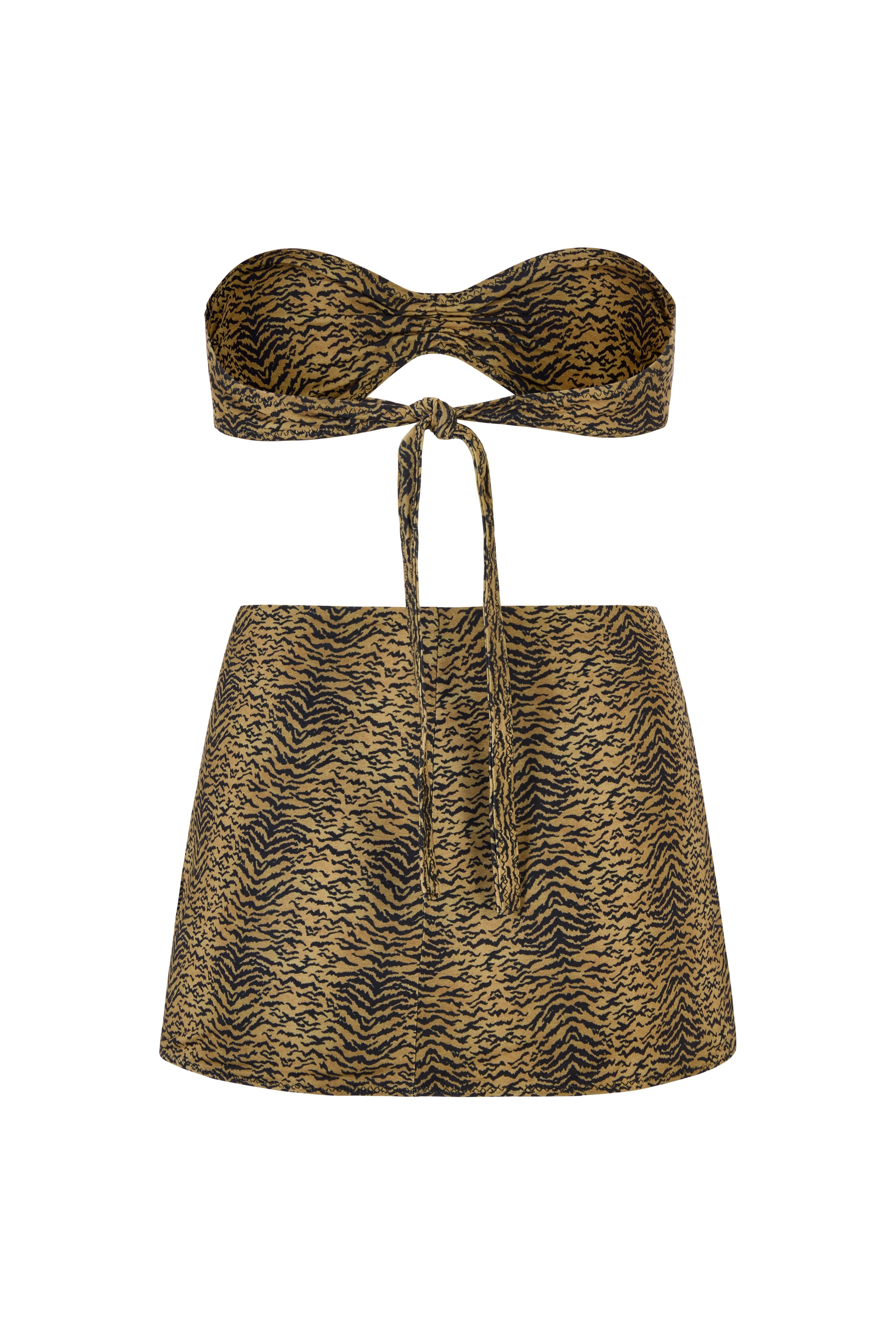 BUCKLE BANDEAU BIKINI TOP AND BUCKLE SLIT SKIRT SET IN TIGER