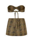 BUCKLE BANDEAU BIKINI TOP AND BUCKLE SLIT SKIRT SET IN TIGER