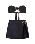 BUCKLE BANDEAU BIKINI TOP AND BUCKLE SLIT SKIRT SET IN BLACK