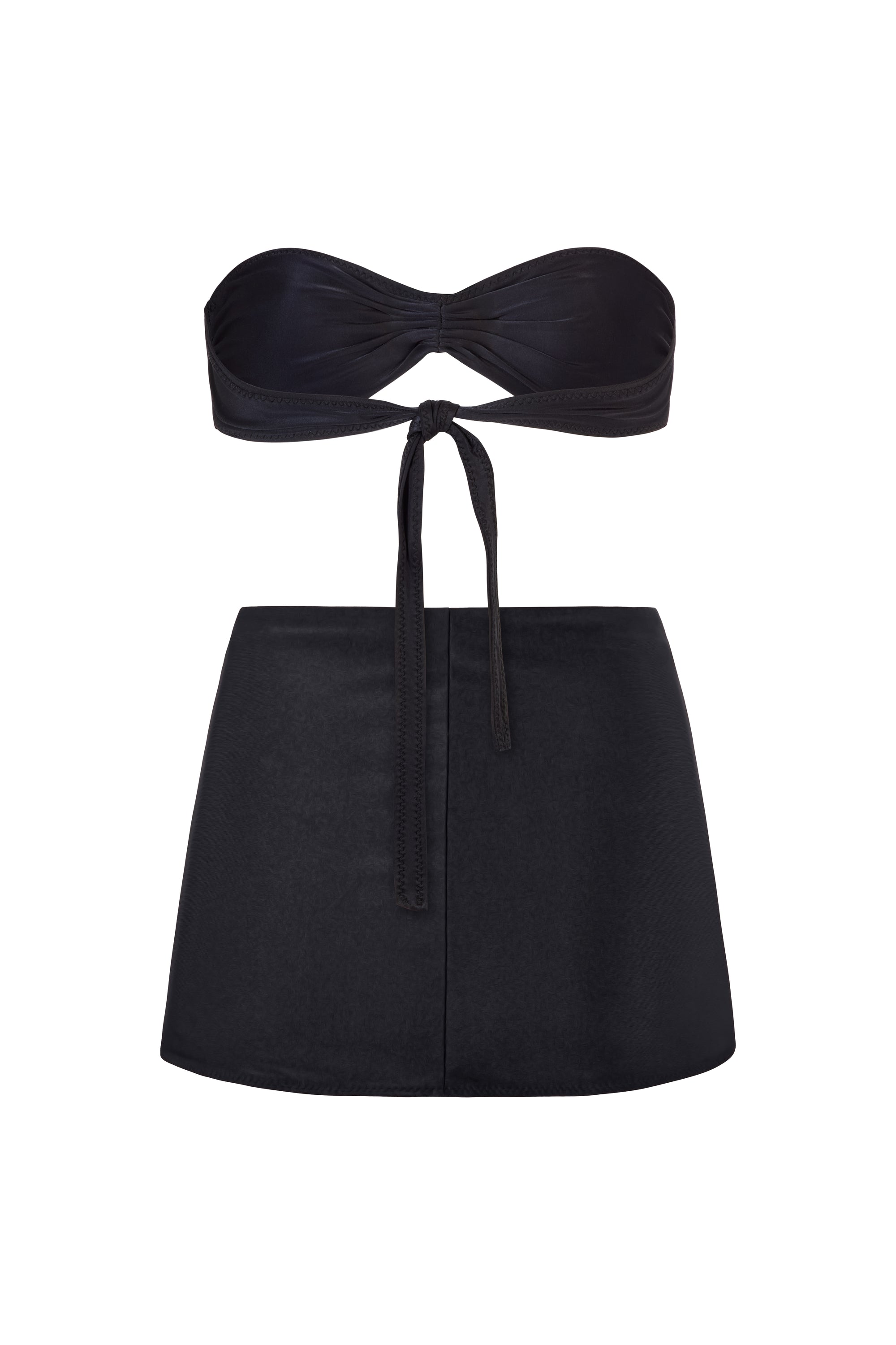 BUCKLE BANDEAU BIKINI TOP AND BUCKLE SLIT SKIRT SET IN BLACK