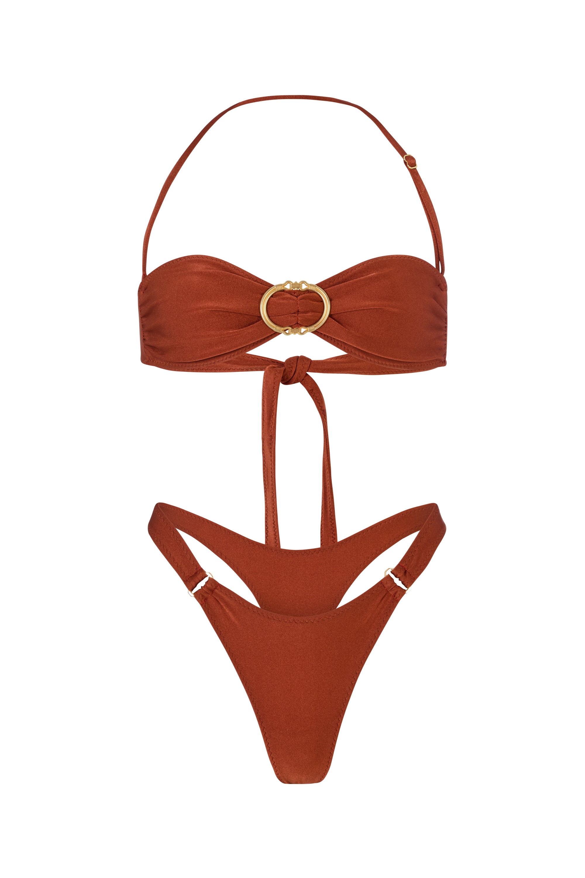 BUCKLE BANDEAU BIKINI SET IN  COPPER