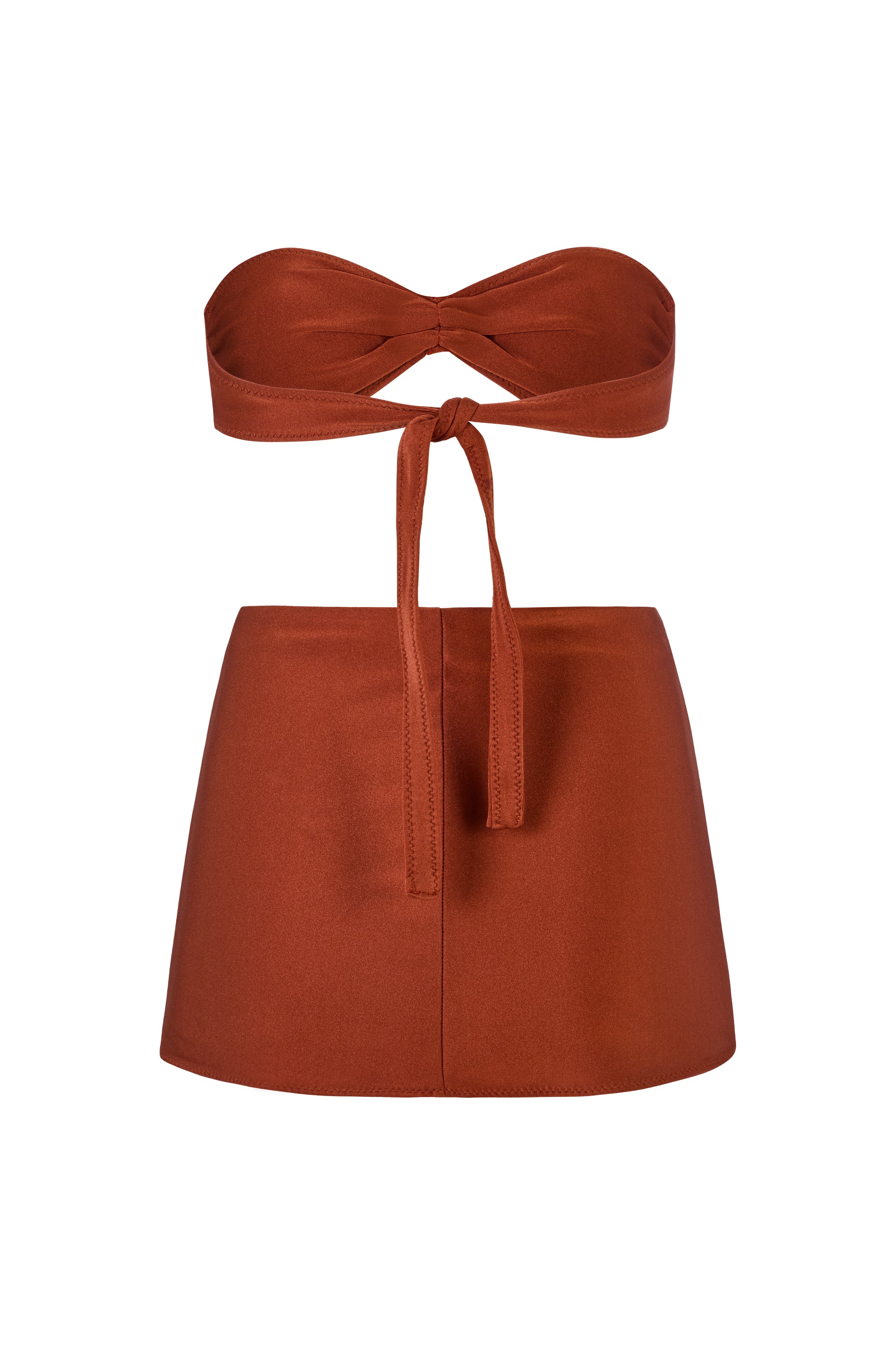 BUCKLE BANDEAU BIKINI TOP AND BUCKLE SLIT SKIRT SET IN COPPER