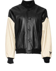THE SQUAD LEATHER BOMBER IN BLACK AND CREAM