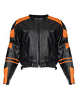 BLACK & ORANGE LEATHER RACER BOMBER JACKET 003