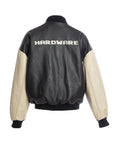 THE SQUAD LEATHER BOMBER IN BLACK AND CREAM