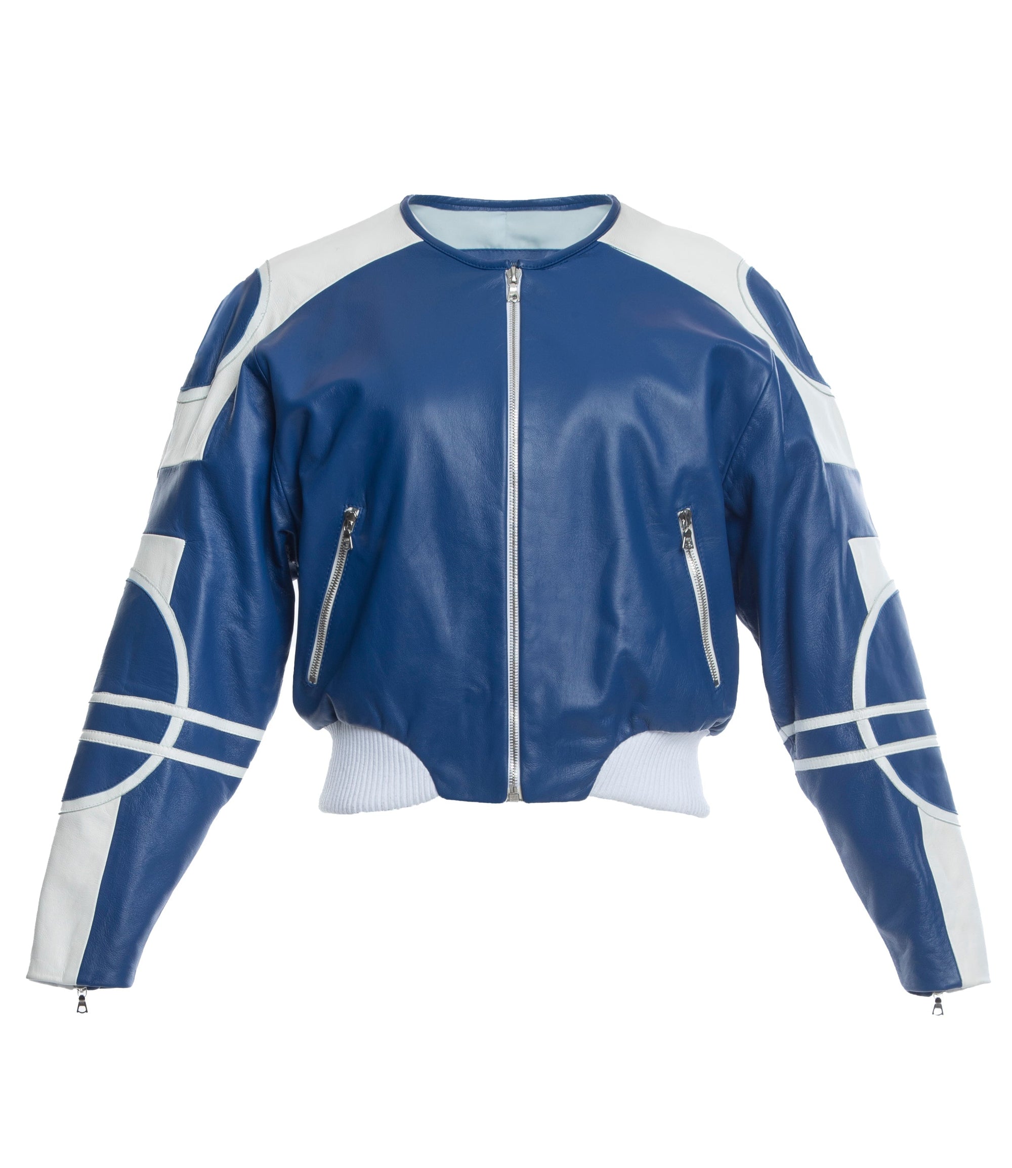 HARDWARE LDN LIMITED EDITION WHITE AND ROYAL BLUE BIKER JACKET