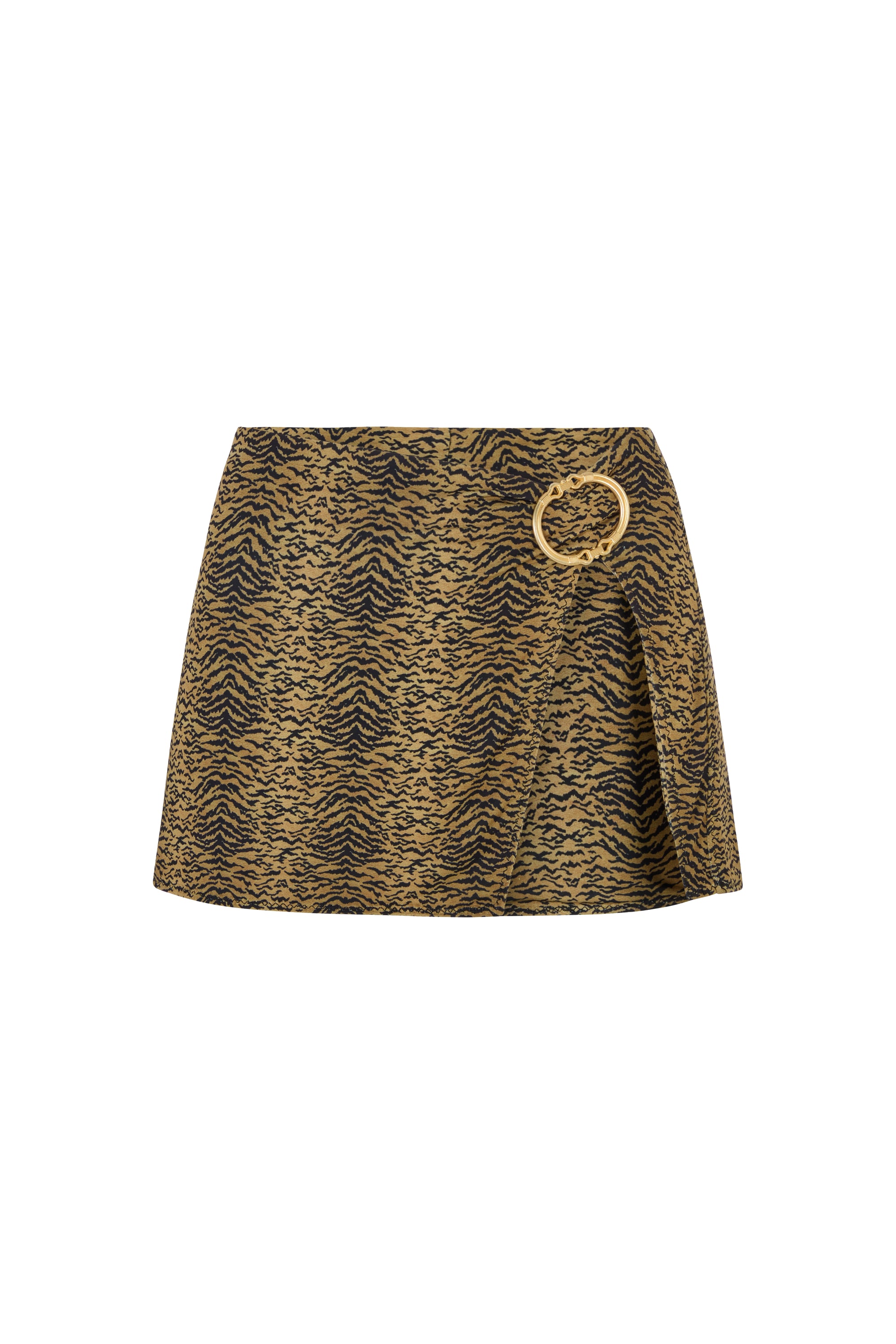 BUCKLE SLIT SKIRT IN TIGER.