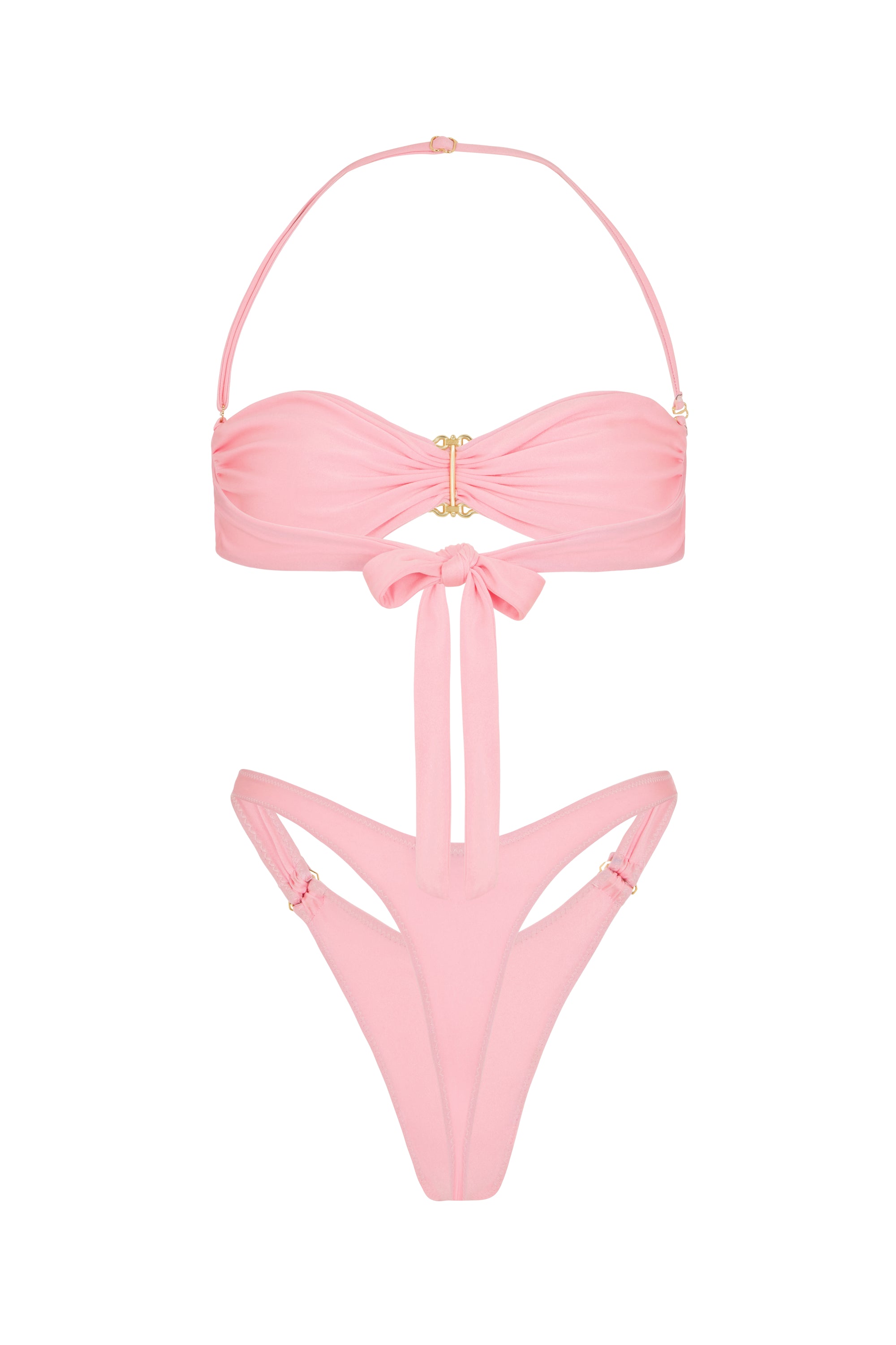 BUCKLE BANDEAU BIKINI SET IN PINK
