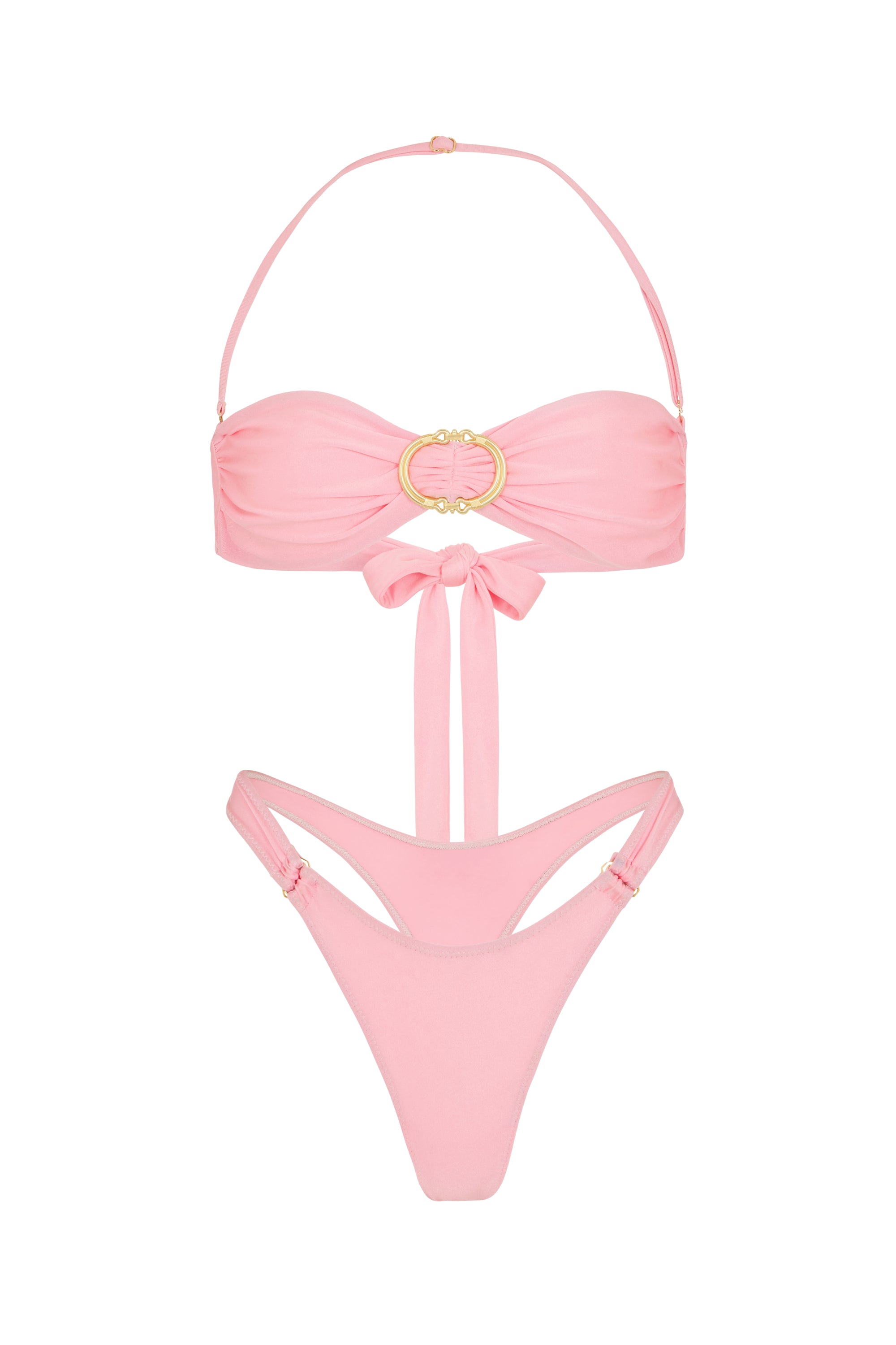 BUCKLE BANDEAU BIKINI SET IN PINK