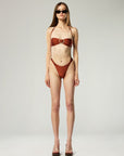 BUCKLE BANDEAU BIKINI TOP IN COPPER