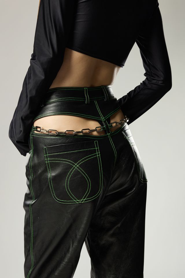 THE NEO BOOTY CHAIN LAMBSKIN LEATHER TROUSER