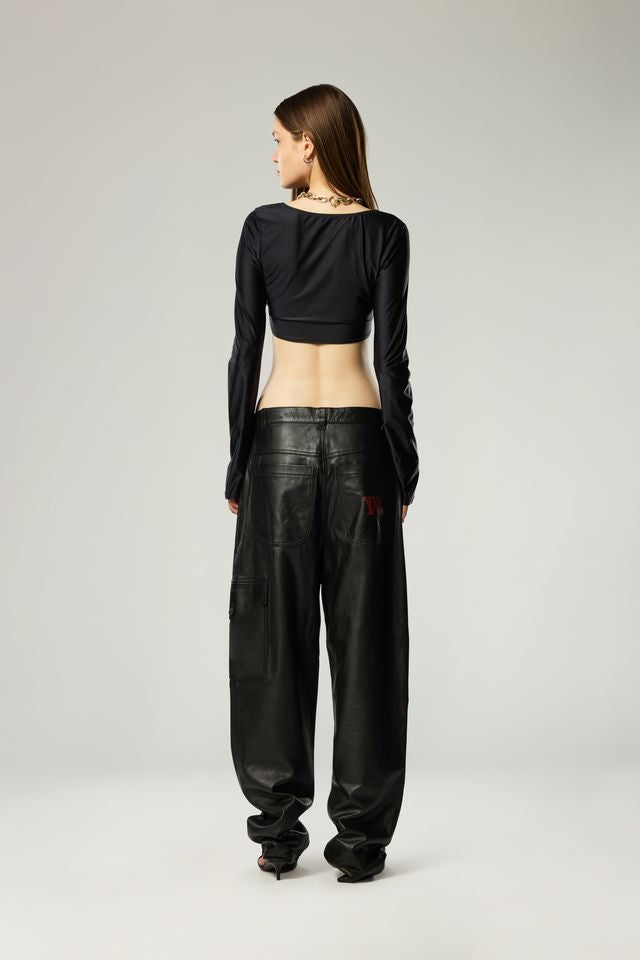 OVERSIZED UNISEX TAPERED LEG LAMBSKIN TROUSERS