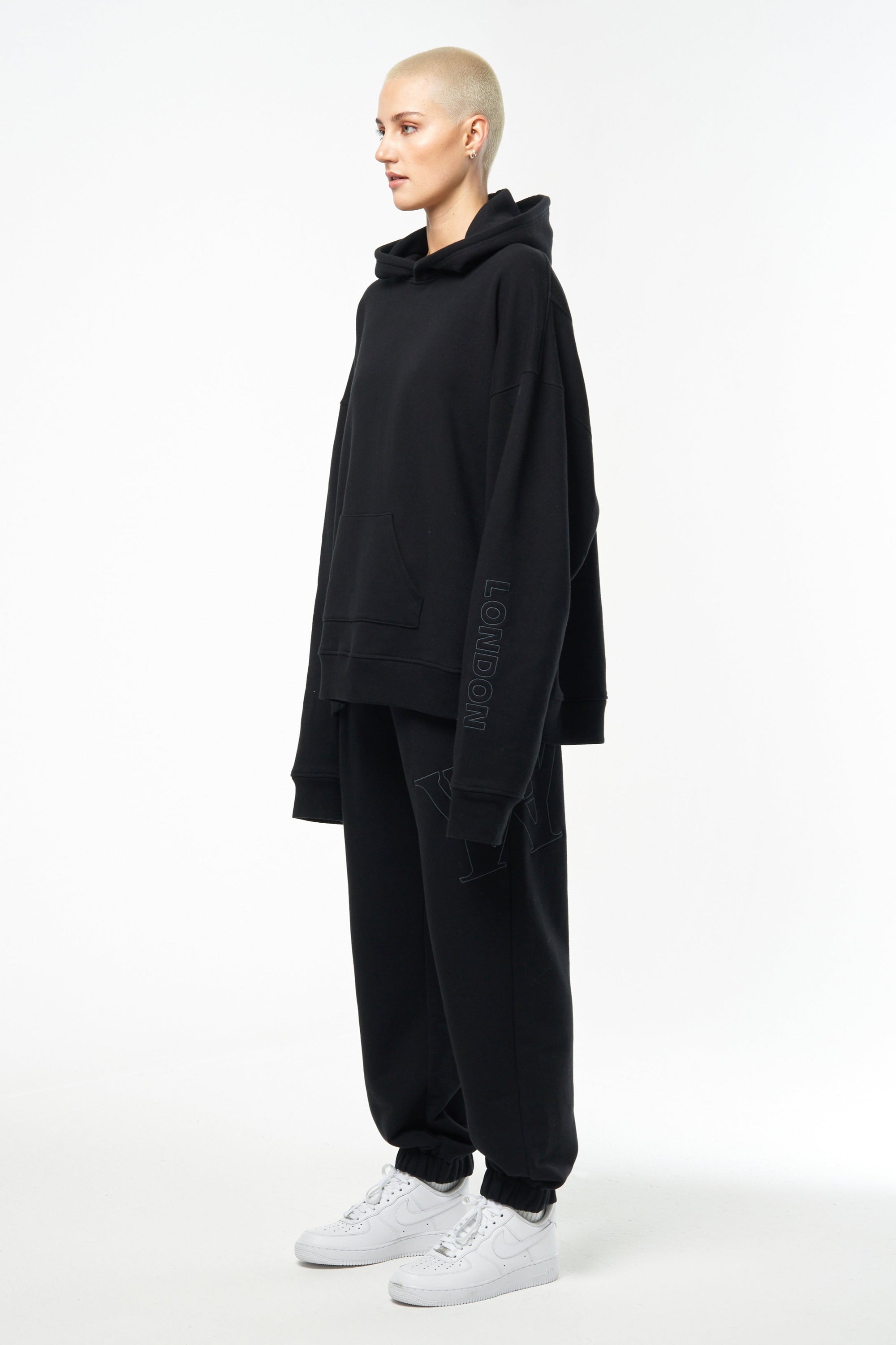 Hardware Logo  Oversized Hooded Sweatshirt | Black Designer Hoodie