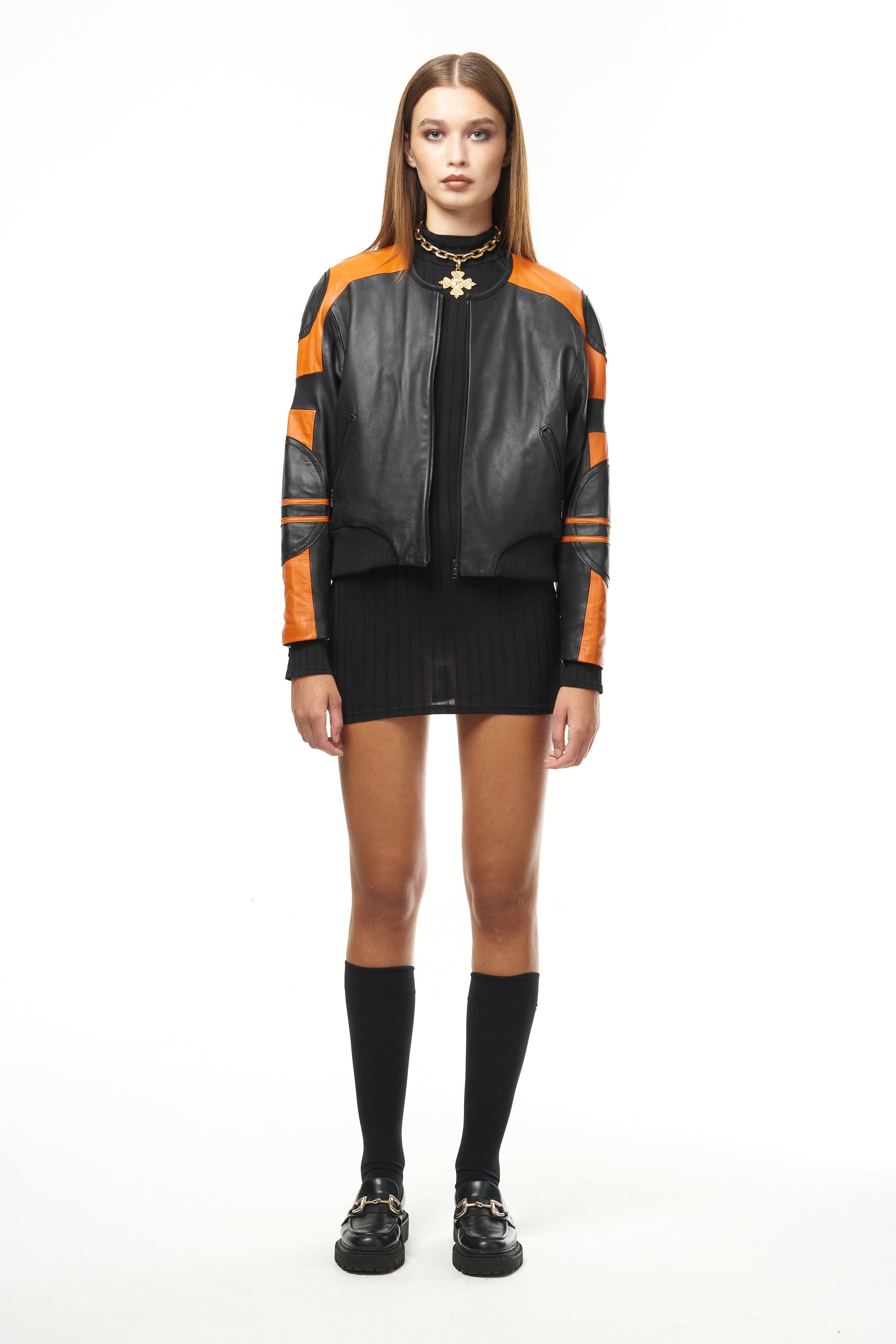 Black bomber jacket with orange lining women's online