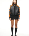 BLACK & ORANGE LEATHER RACER BOMBER JACKET 003