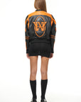 BLACK & ORANGE LEATHER RACER BOMBER JACKET 003