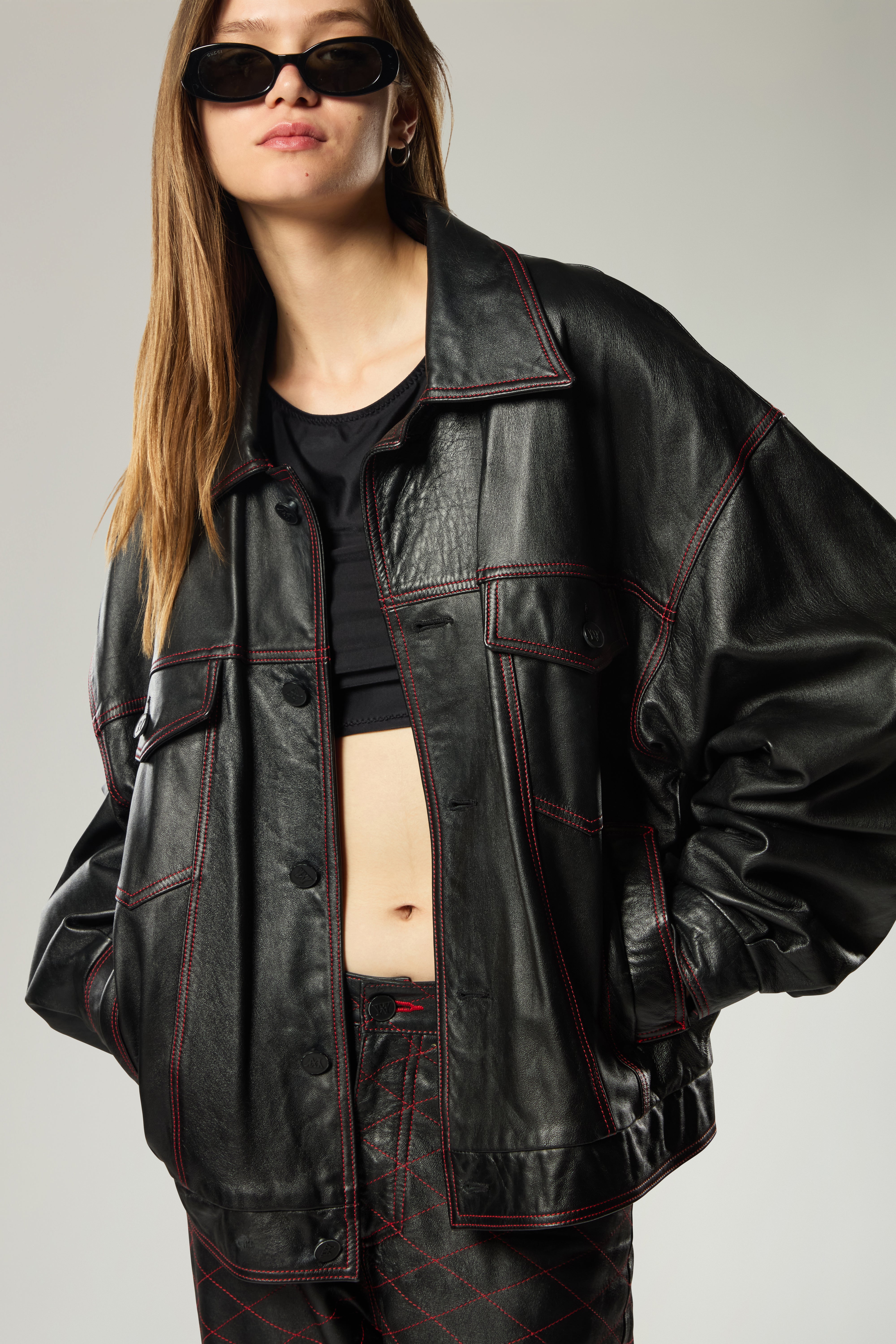 Black Quartz | Black Lambskin Oversized Leather Jacket – Hardware LDN