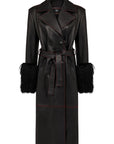 MIDNIGHT LEATHER TRENCH  W //  RED CONTRAST STITCH