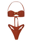 BUCKLE BANDEAU BIKINI SET IN  COPPER