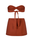 BUCKLE BANDEAU BIKINI TOP AND BUCKLE SLIT SKIRT SET IN COPPER