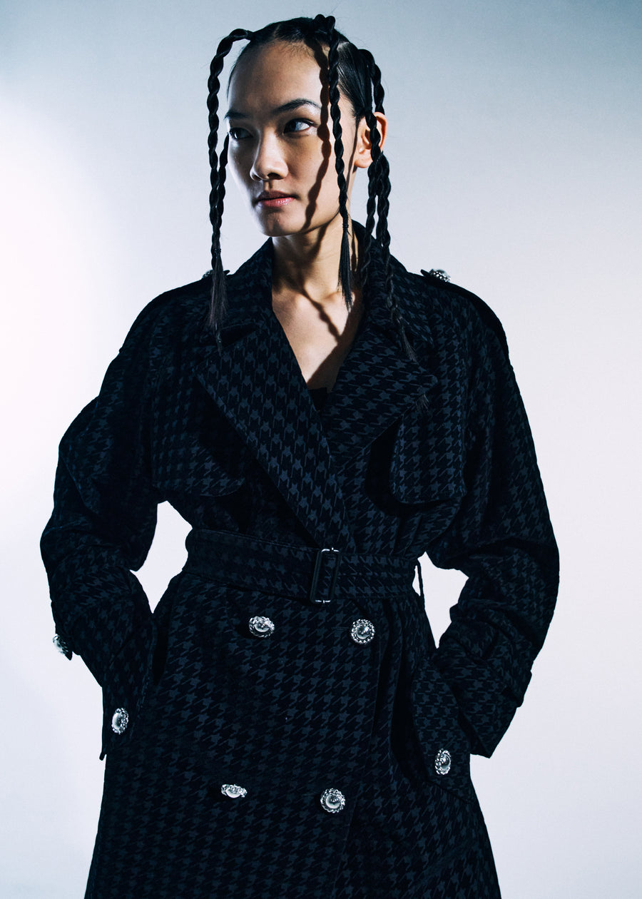 HOUNDSTOOTH TRENCH COAT