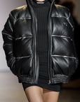 LEATHER ZIP PUFFER JACKET