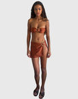 BUCKLE BANDEAU BIKINI TOP AND BUCKLE SLIT SKIRT SET IN COPPER