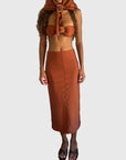 PENCIL MIDI SKIRT IN COPPER