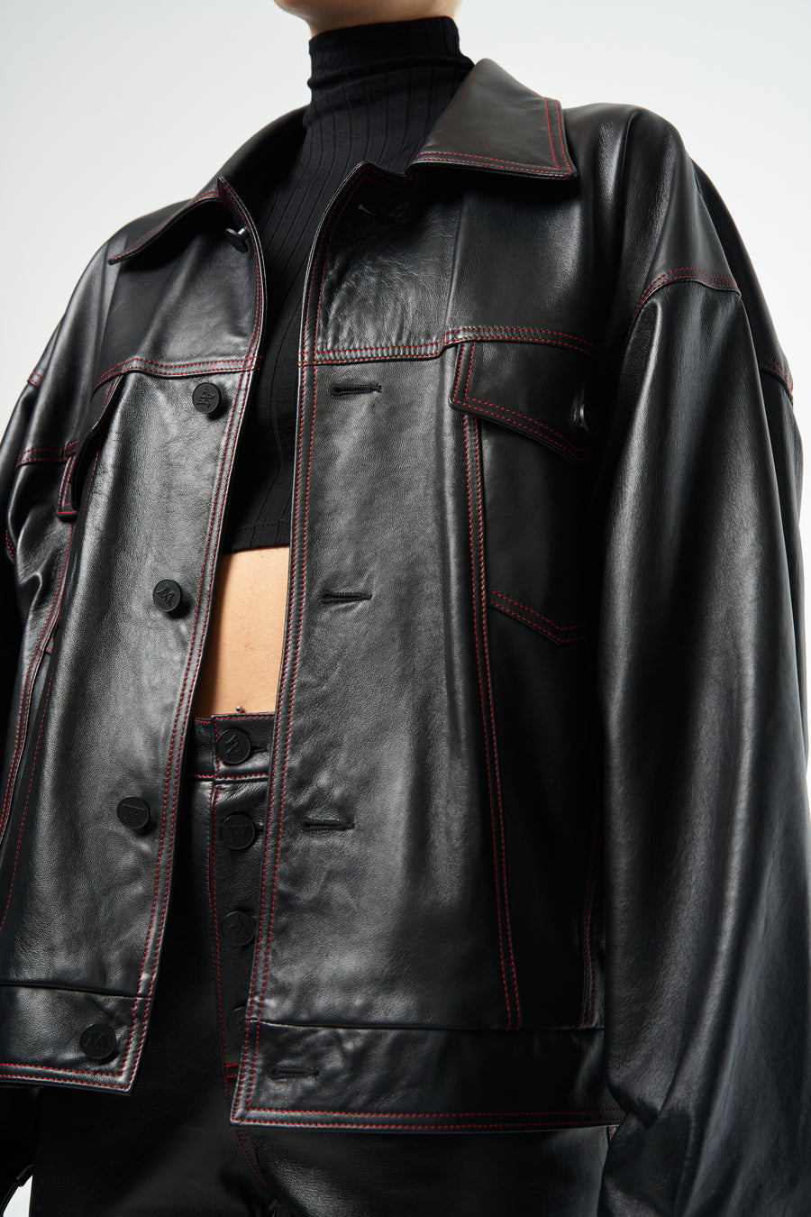 Black Quartz | Womens Black Lambskin Oversized Leather Jacket 