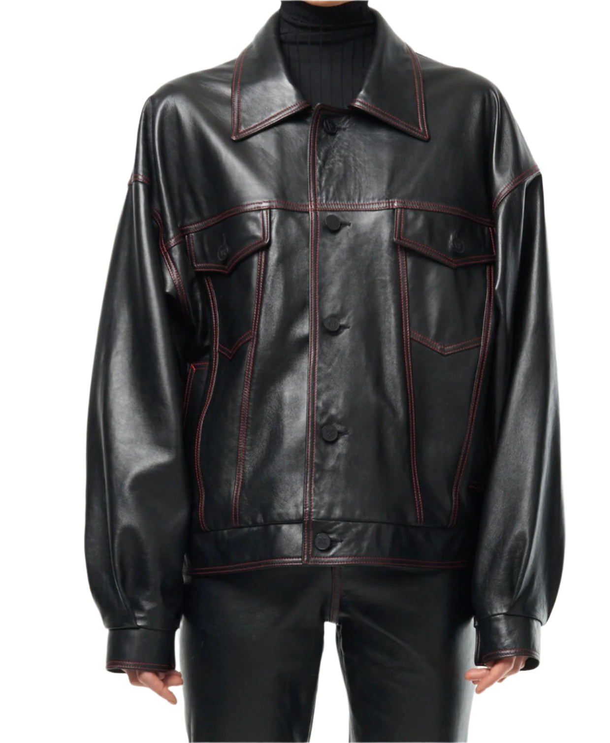 Black Quartz Black Lambskin Oversized Leather Jacket Hardware LDN