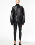 Black Quartz | Black Lambskin Oversized Leather Jacket 