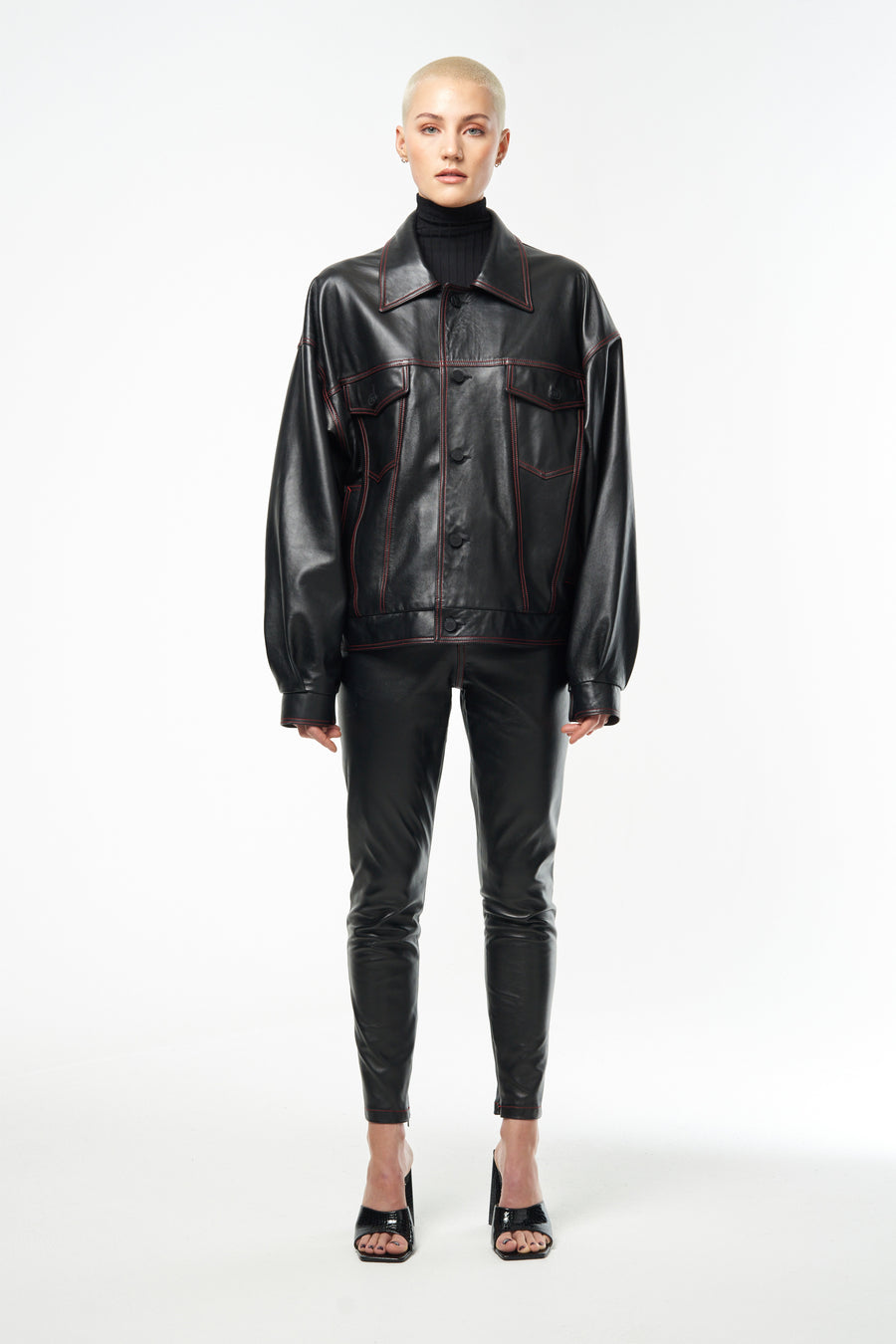 Black Quartz | Black Lambskin Oversized Leather Jacket 
