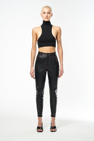 Black Quartz | Slim Fit High Waisted Leather Trousers