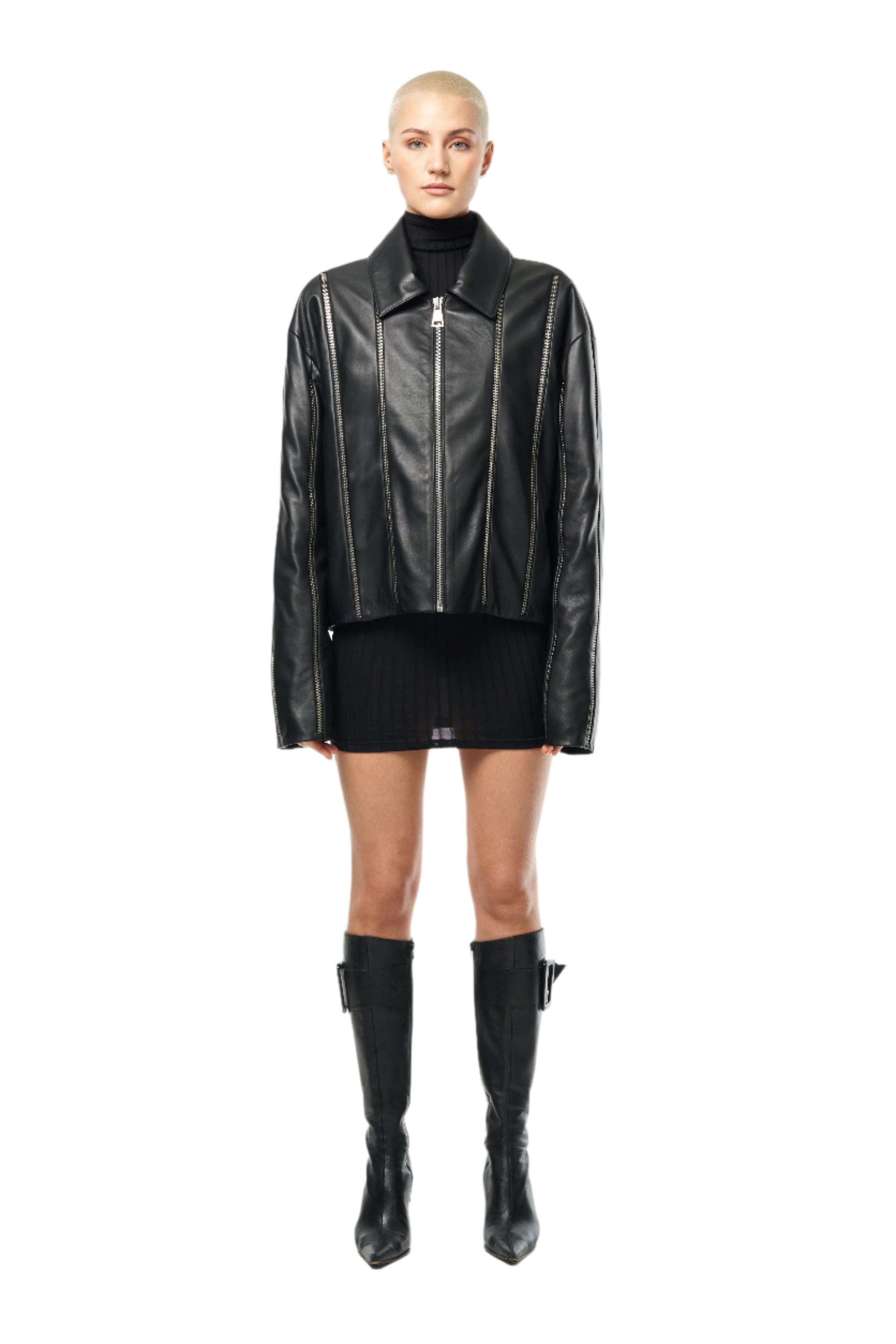 Black hardware leather jacket clearance